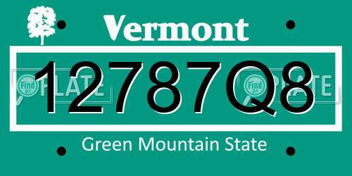 12787Q8 Vermont License Plate