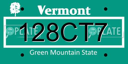 128CT7 Vermont License Plate