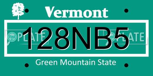 128NB5 Vermont License Plate