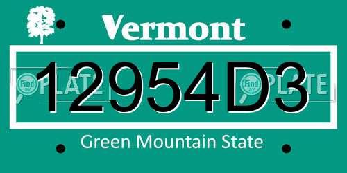 12954D3 Vermont License Plate