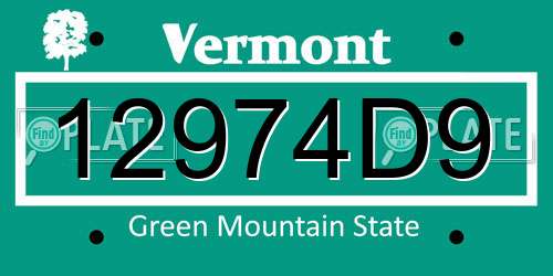 12974D9 Vermont License Plate