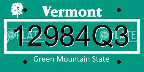 12984Q3 Vermont License Plate