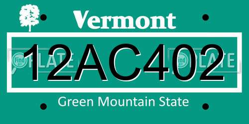 12AC402 Vermont License Plate