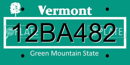 12BA482 Vermont License Plate
