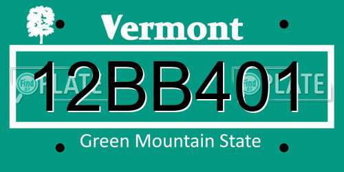 12BB401 Vermont License Plate