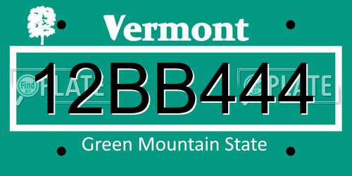 12BB444 Vermont License Plate