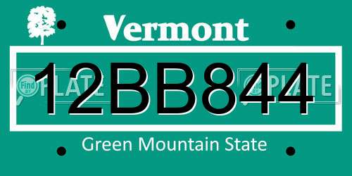 12BB844 Vermont License Plate