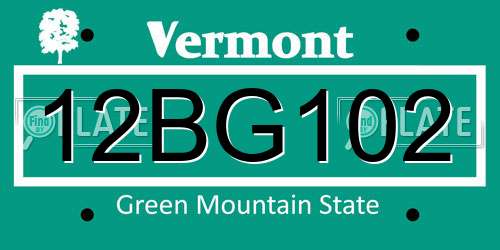 12BG102 Vermont License Plate