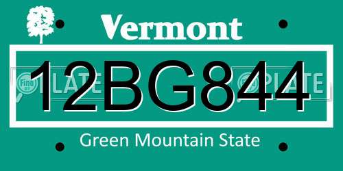 12BG844 Vermont License Plate