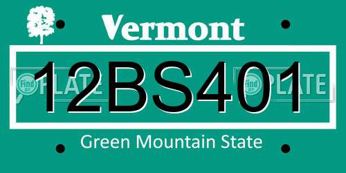 12BS401 Vermont License Plate