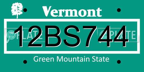 12BS744 Vermont License Plate