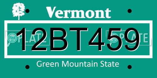 12BT459 Vermont License Plate