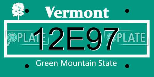 12E97 Vermont License Plate