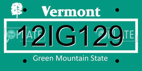 12IG129 Vermont License Plate