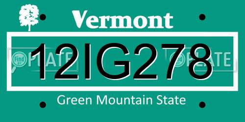 12IG278 Vermont License Plate