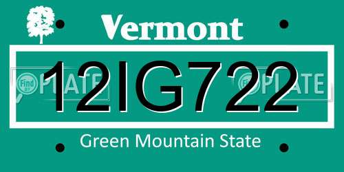 12IG722 Vermont License Plate