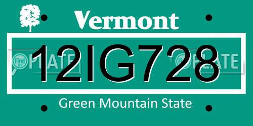 12IG728 Vermont License Plate