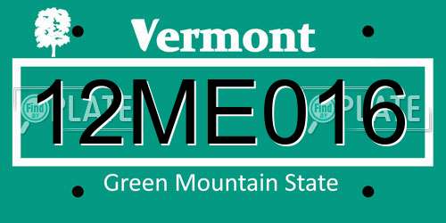 12ME016 Vermont License Plate