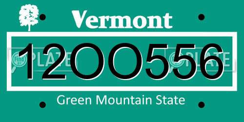 12OO556 Vermont License Plate