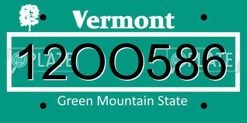 12OO586 Vermont License Plate