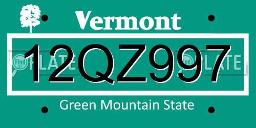 12QZ997 Vermont License Plate
