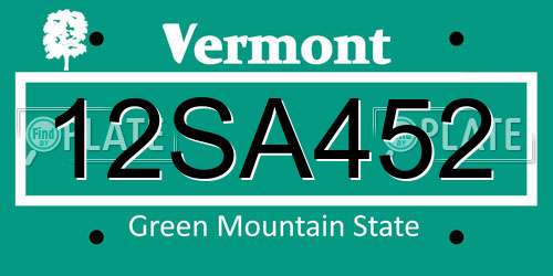 12SA452 Vermont License Plate