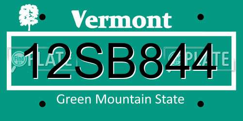 12SB844 Vermont License Plate