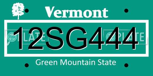 12SG444 Vermont License Plate