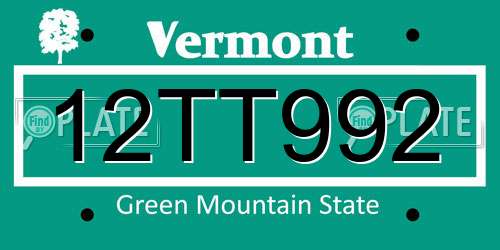 12TT992 Vermont License Plate