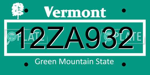 12ZA932 Vermont License Plate
