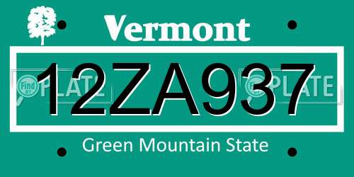 12ZA937 Vermont License Plate
