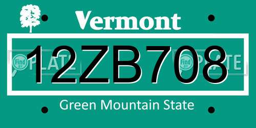 12ZB708 Vermont License Plate