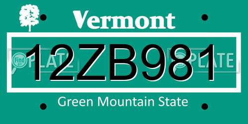 12ZB981 Vermont License Plate