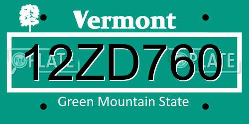 12ZD760 Vermont License Plate