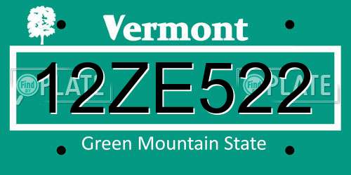 12ZE522 Vermont License Plate