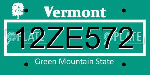 12ZE572 Vermont License Plate
