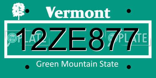 12ZE877 Vermont License Plate