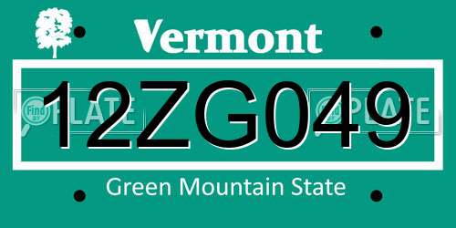 12ZG049 Vermont License Plate
