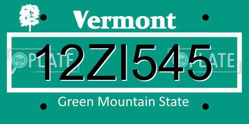 12ZI545 Vermont License Plate