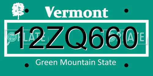 12ZQ660 Vermont License Plate