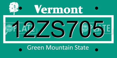 12ZS705 Vermont License Plate