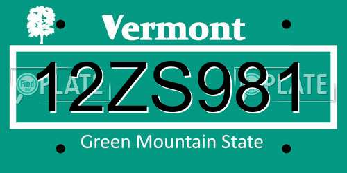 12ZS981 Vermont License Plate