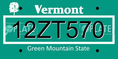 12ZT570 Vermont License Plate