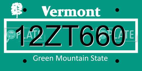 12ZT660 Vermont License Plate