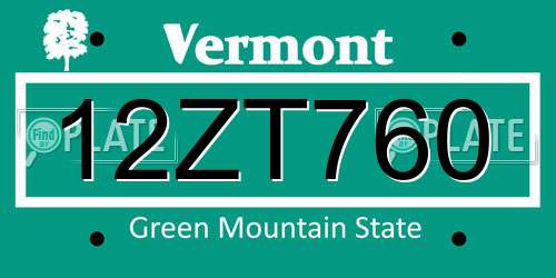 12ZT760 Vermont License Plate