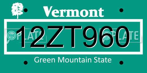 12ZT960 Vermont License Plate