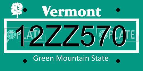 12ZZ570 Vermont License Plate