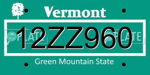 12ZZ960 Vermont License Plate
