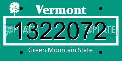 1322072 Vermont License Plate