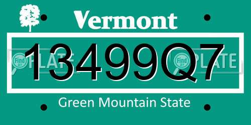 13499Q7 Vermont License Plate